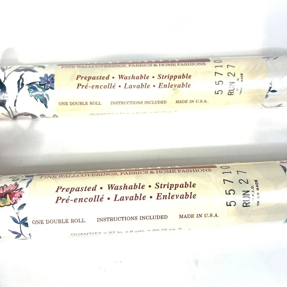 2 x Vintage Waverly Wallpaper Pre-Pasted Floral 557101 Retired Boho Cream Blue R